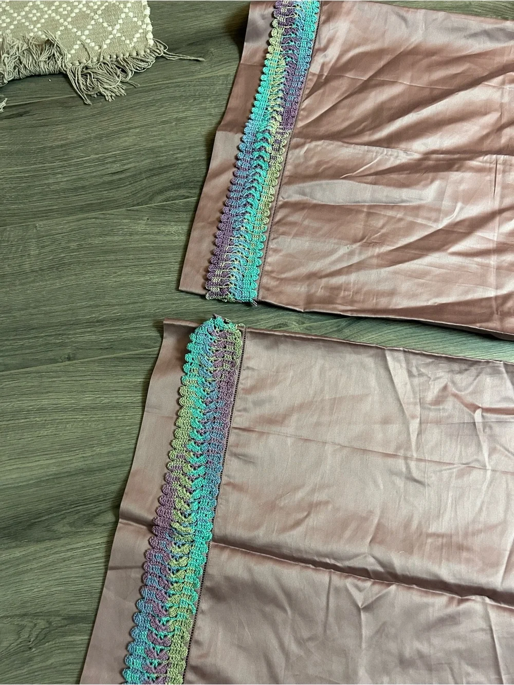 Ralph Lauren Rose Brown Pillow Shams with Multicolor Crochet Trim